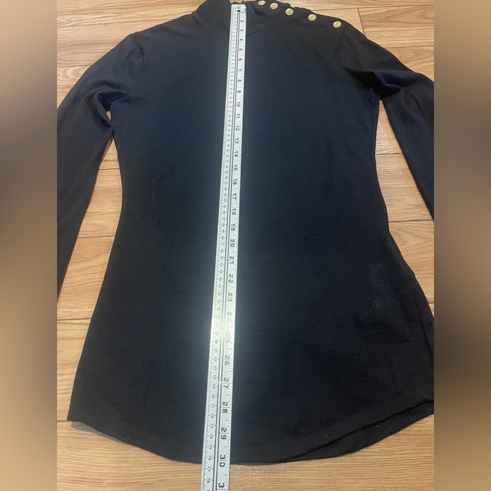 Balmain 100% wool Black Turtleneck with Gold Button Detail size 40 2 small holes - Picture 6 of 10